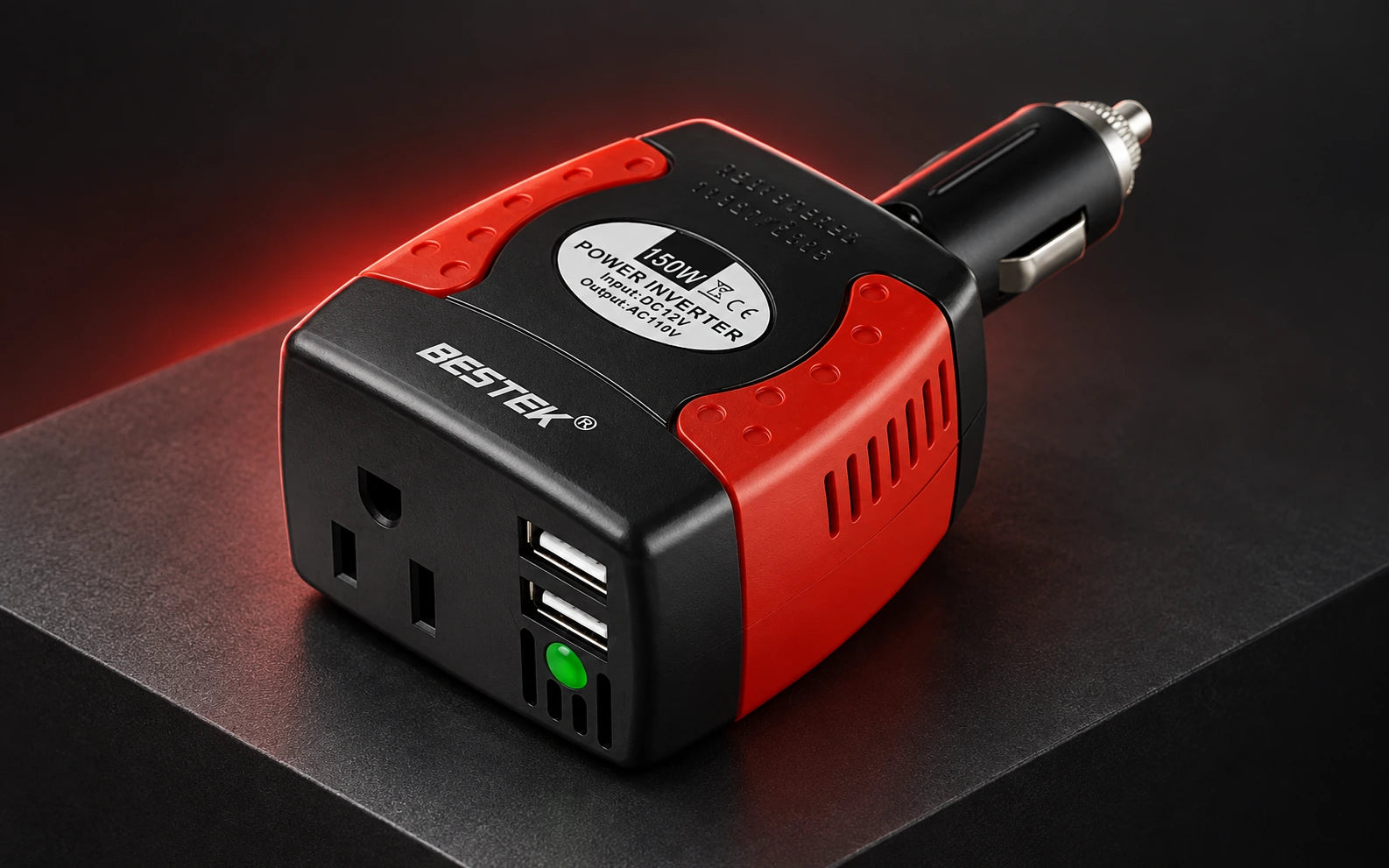 BESTEK 150W Power Inverter with Dual USB Charging Ports detail overview