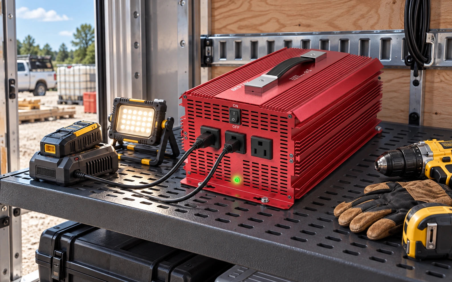 BESTEK 3-Outlet 2000W Power Inverter in a second product-specific use setting