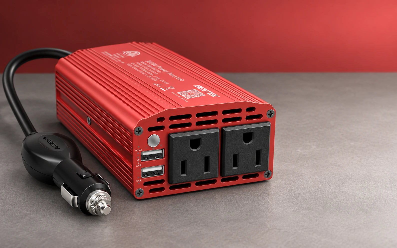 BESTEK 300W Car Power Inverter with 3.1A Dual USB Ports controls and connections