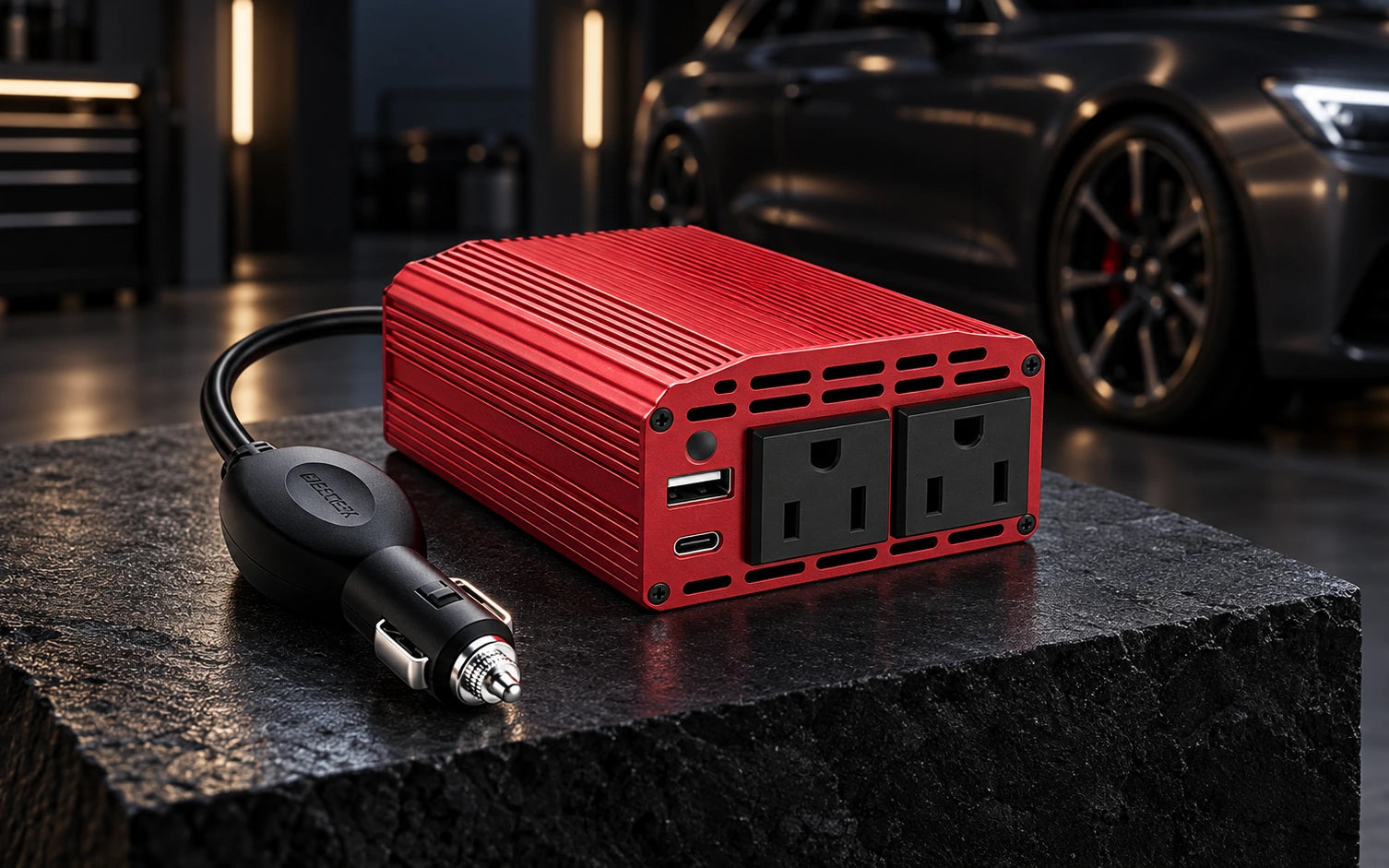 BESTEK 300W Car Power Inverter with 65W USB-C and QC3.0 Ports - 12V DC to 110V AC Converter detail overview
