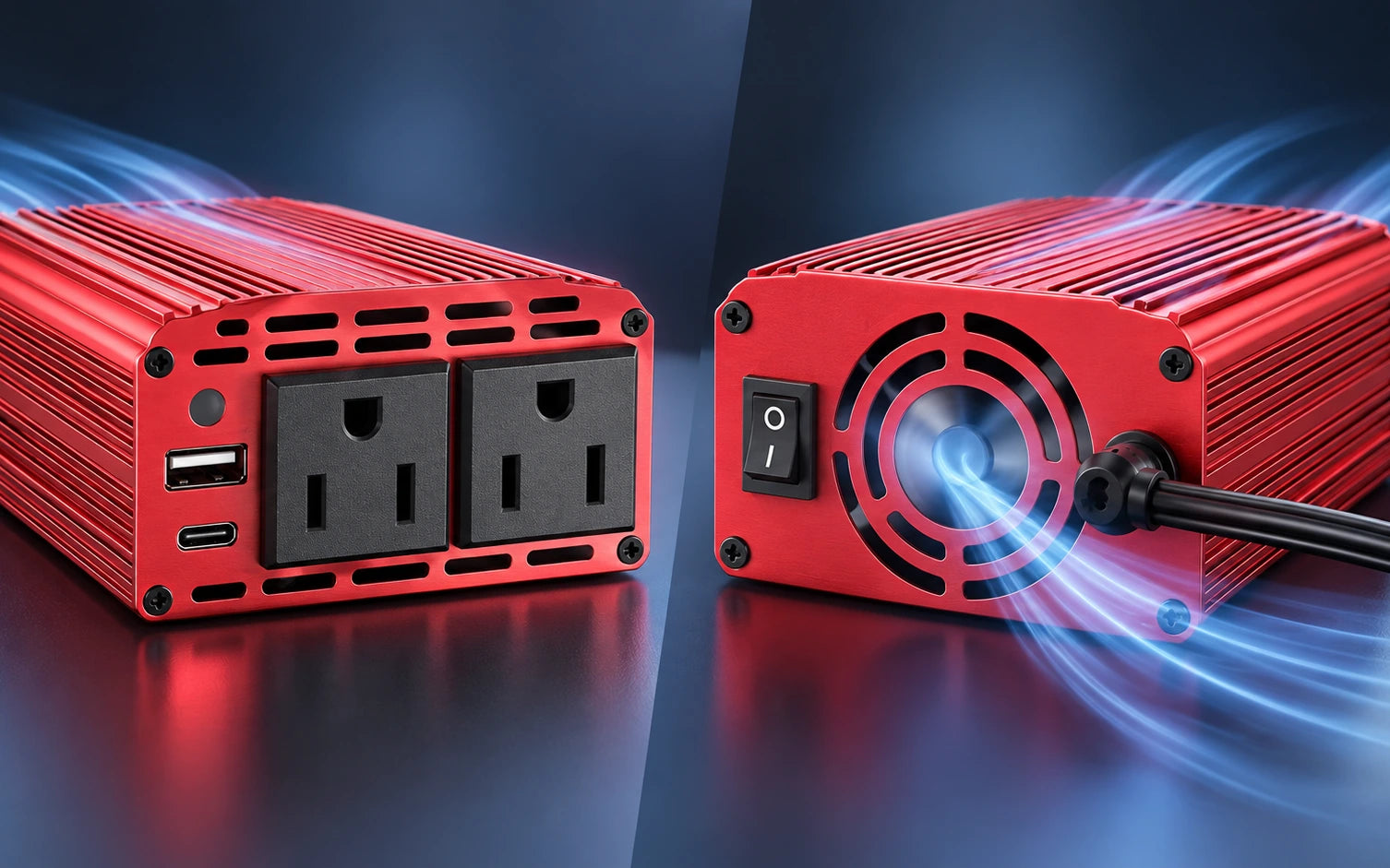 BESTEK 300W Car Power Inverter with 65W USB-C and QC3.0 Ports - 12V DC to 110V AC Converter construction and protection detail