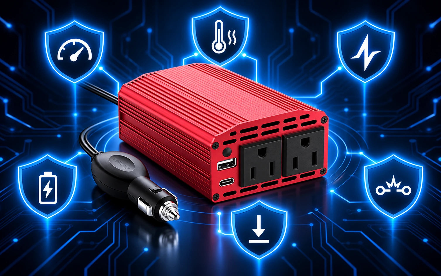 BESTEK 300W Car Power Inverter with 65W USB-C and QC3.0 Ports - 12V DC to 110V AC Converter final product detail