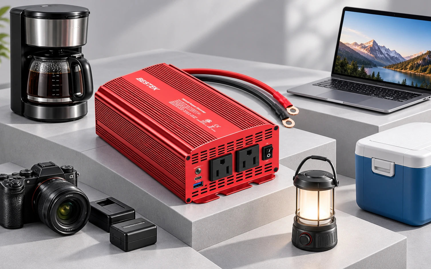 BESTEK 2-Outlet 1000W Car Power Inverter DC 12V to AC 110V with PD 30W USB C and QC 18W final product detail