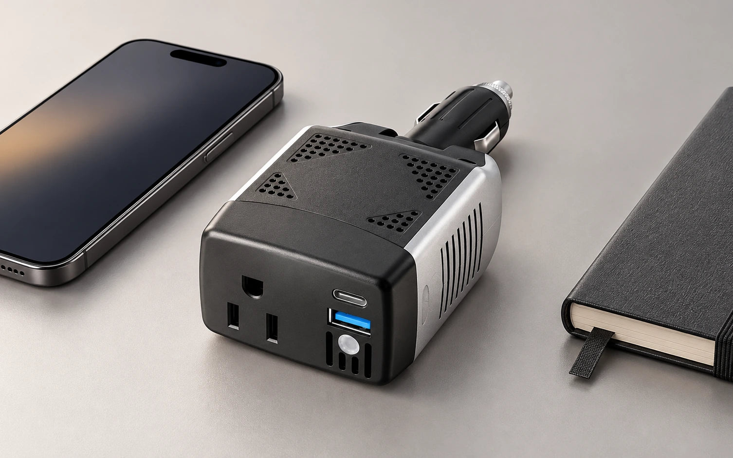 BESTEK 150W Power Inverter with PD 30W and QC 18W Dual Charging Ports final product detail
