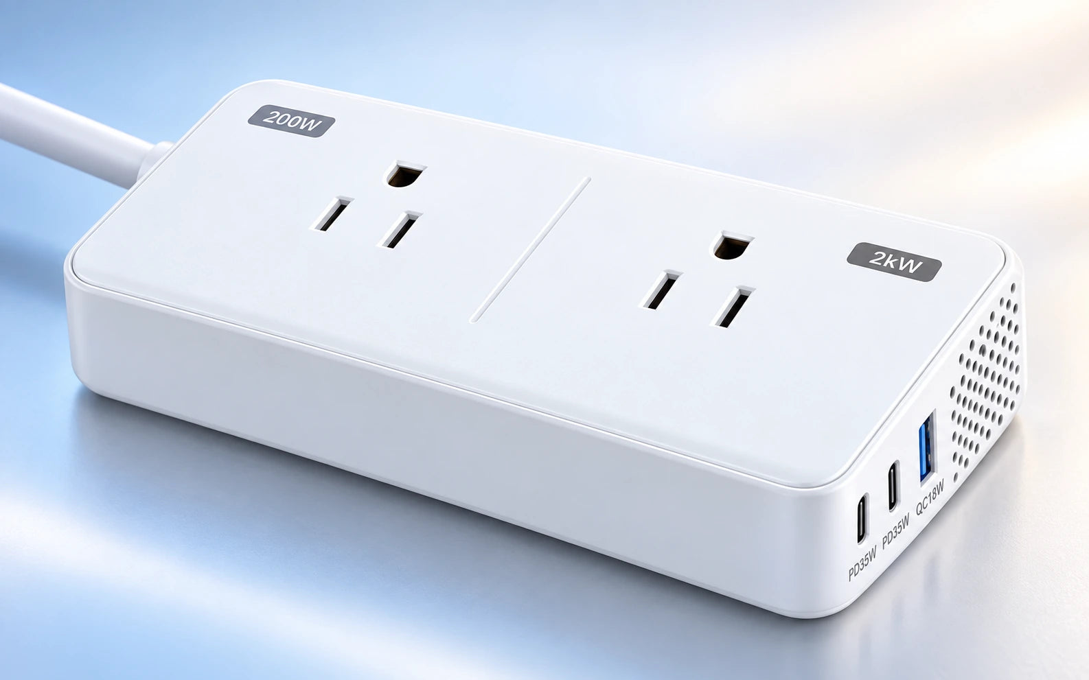 BESTEK 2000W Travel Voltage Converter with 2 AC Outlets and 3 USB Ports controls and connections