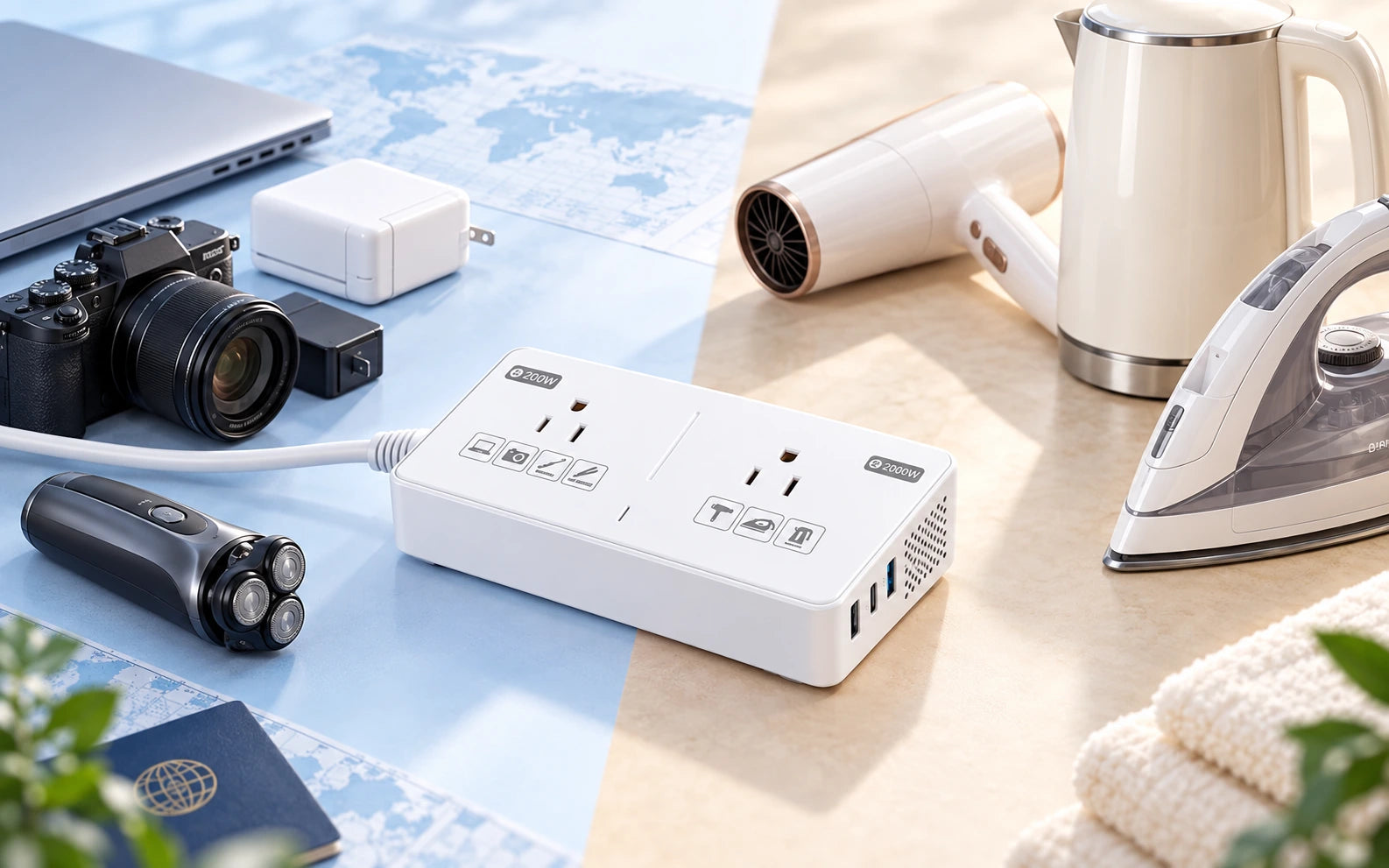 BESTEK 2000W Travel Voltage Converter with 2 AC Outlets and 3 USB Ports construction and protection detail