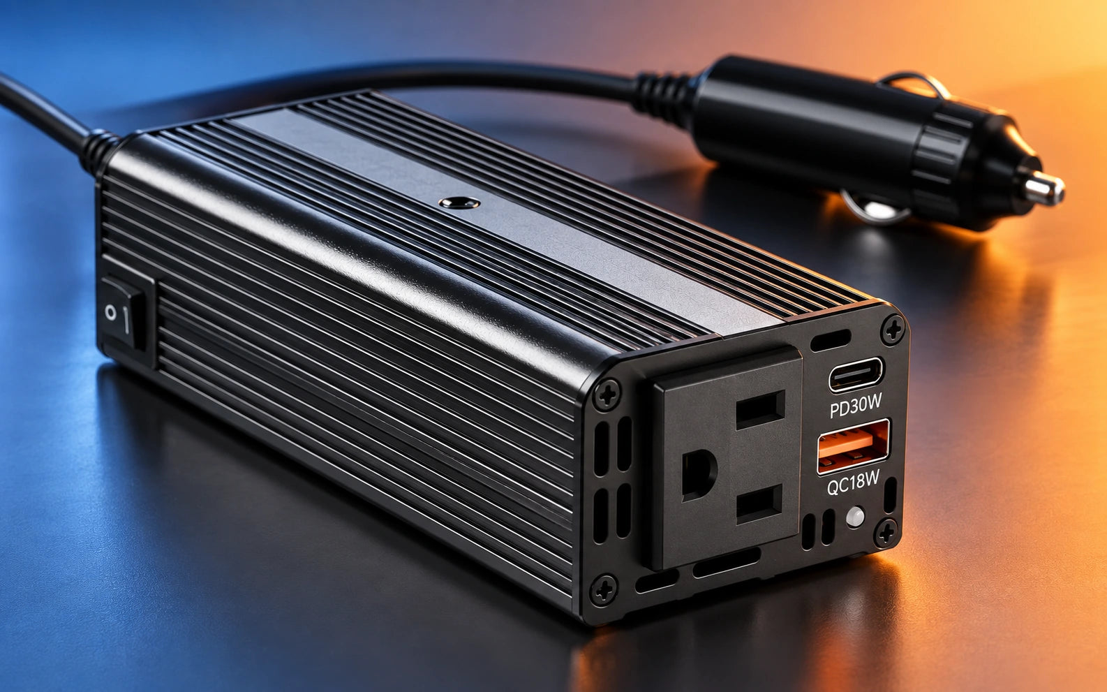 BESTEK 200W Car Power Inverter with 30W USB-C PD and QC 3.0 controls and connections