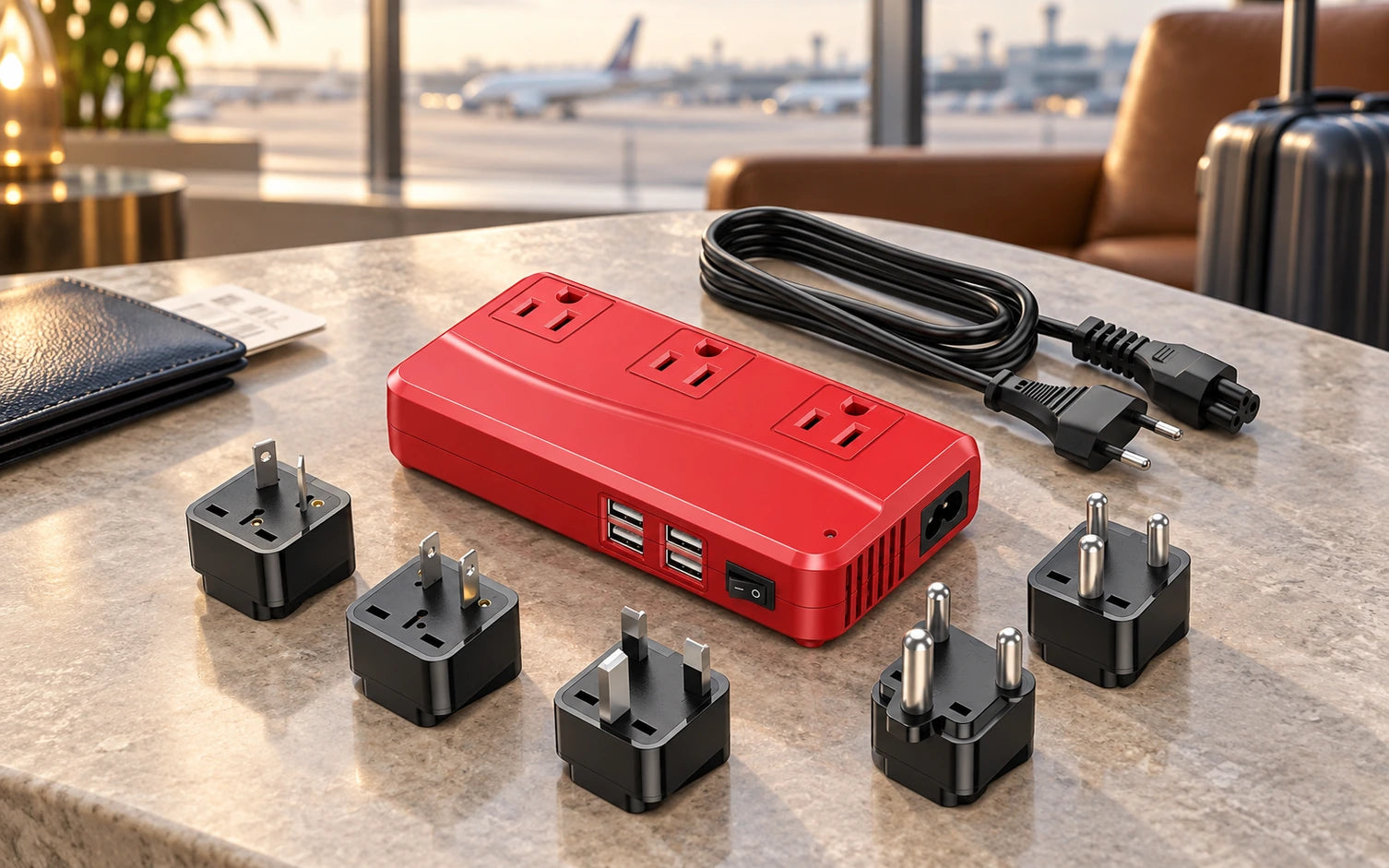 BESTEK 250W International Power Adapter and Voltage Converter, Red detail overview