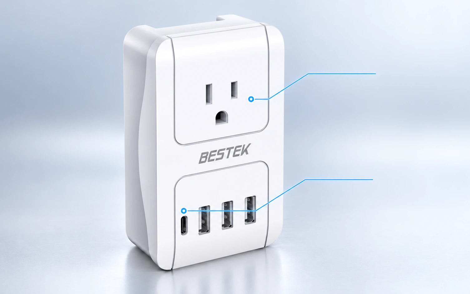 BESTEK 3000W International Travel Adapter with PD 3.0 controls and connections