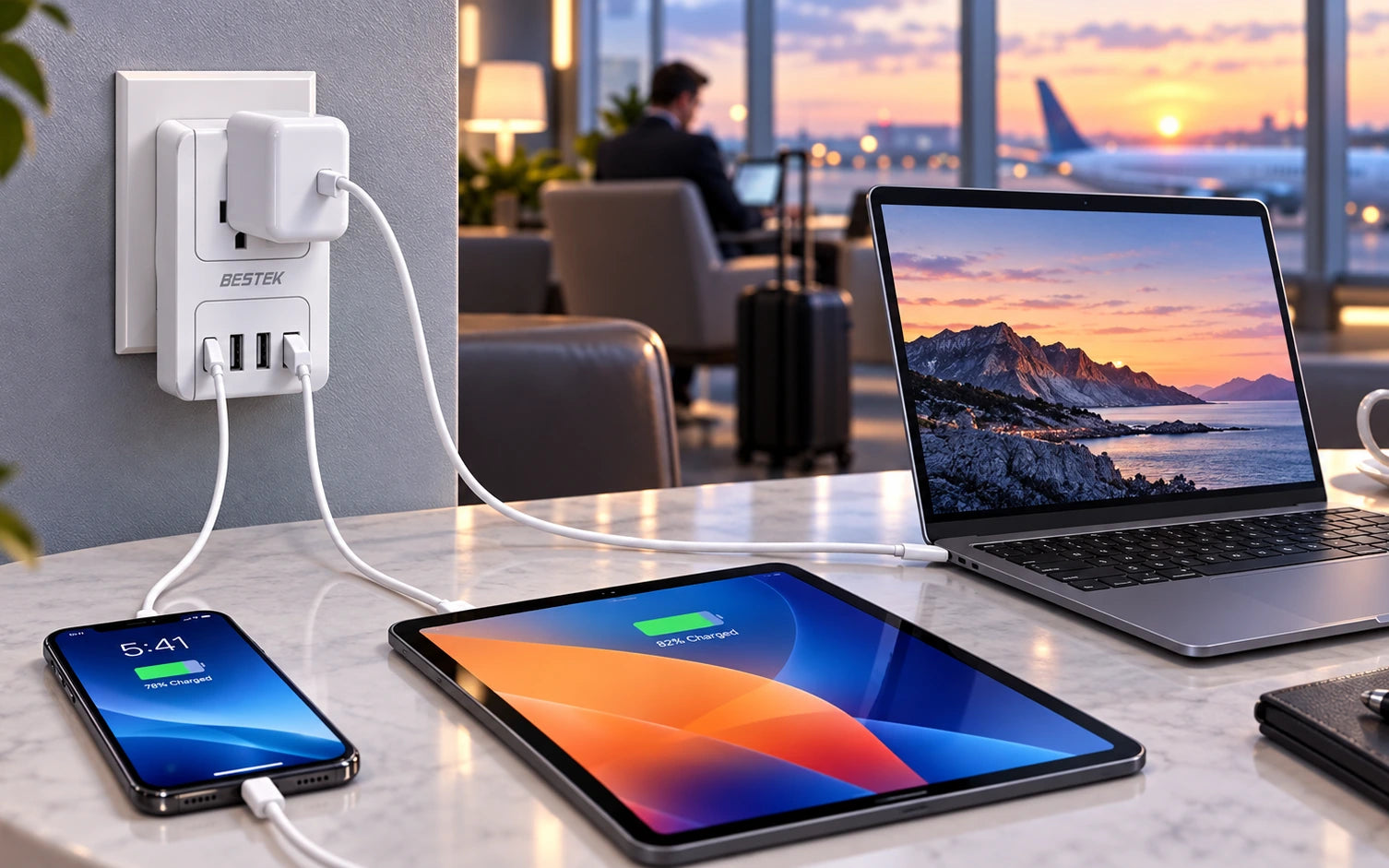 BESTEK 3000W International Travel Adapter with PD 3.0 in a second product-specific use setting