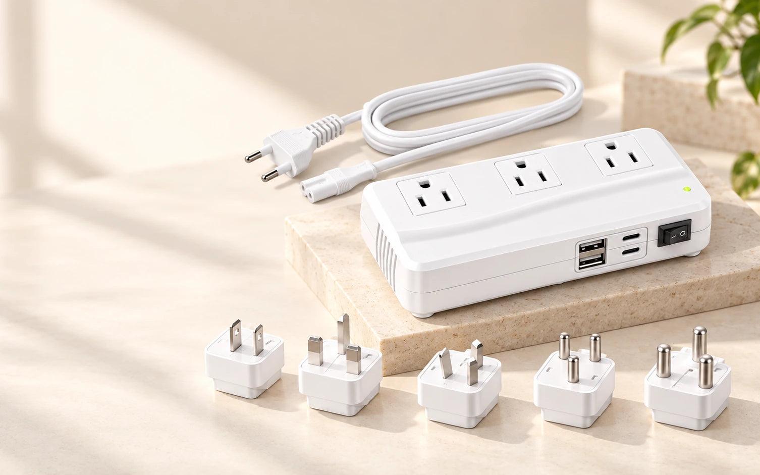 BESTEK 300W Voltage Converter 220V to 110V Power Transformer with 2 USB-C PD 20W Fast Charging Ports detail overview
