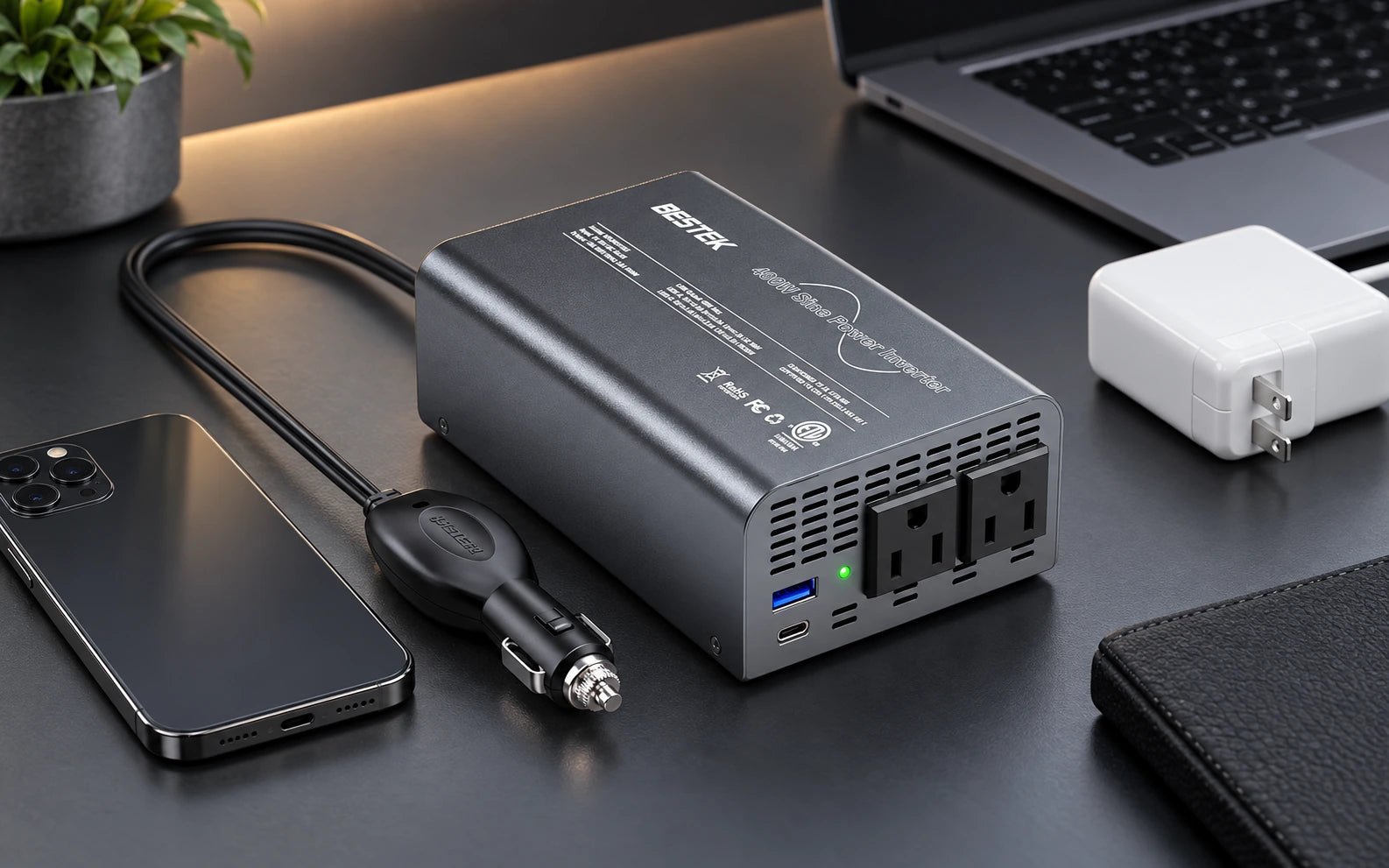 BESTEK 400W Pure Sine Wave Power Inverter DC 12V to AC 110V with PD30W USB-C QC 18W final product detail