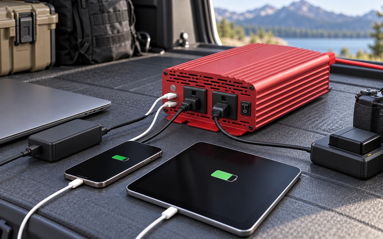 BESTEK 500W DC to AC Car Power Inverter controls and connections