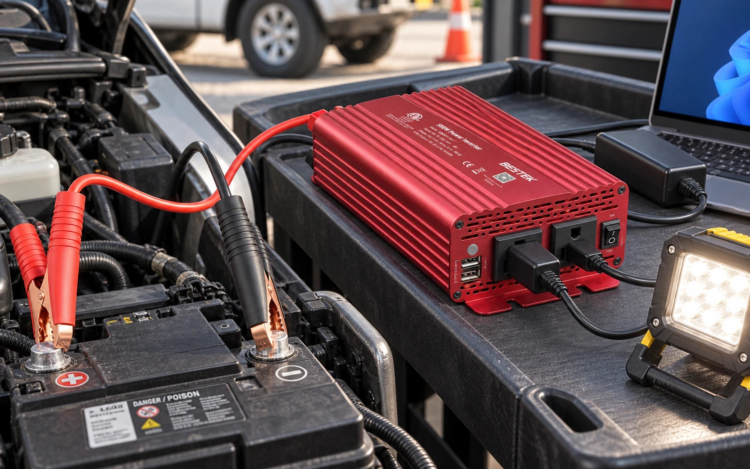 BESTEK 500W DC to AC Car Power Inverter in a second product-specific use setting
