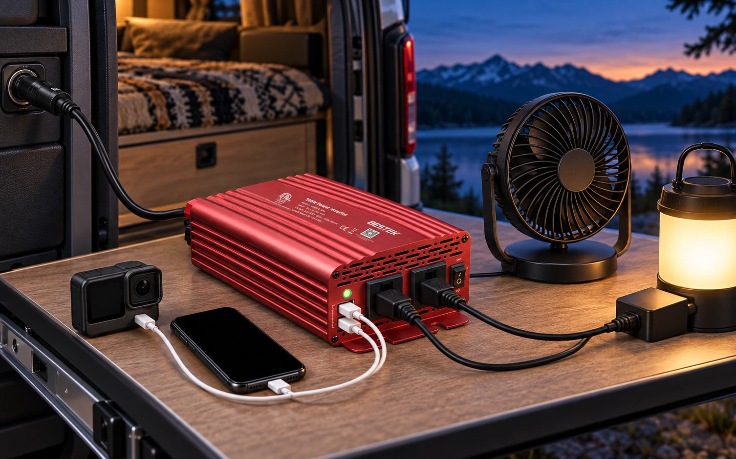 BESTEK 500W DC to AC Car Power Inverter in a third product-specific use setting