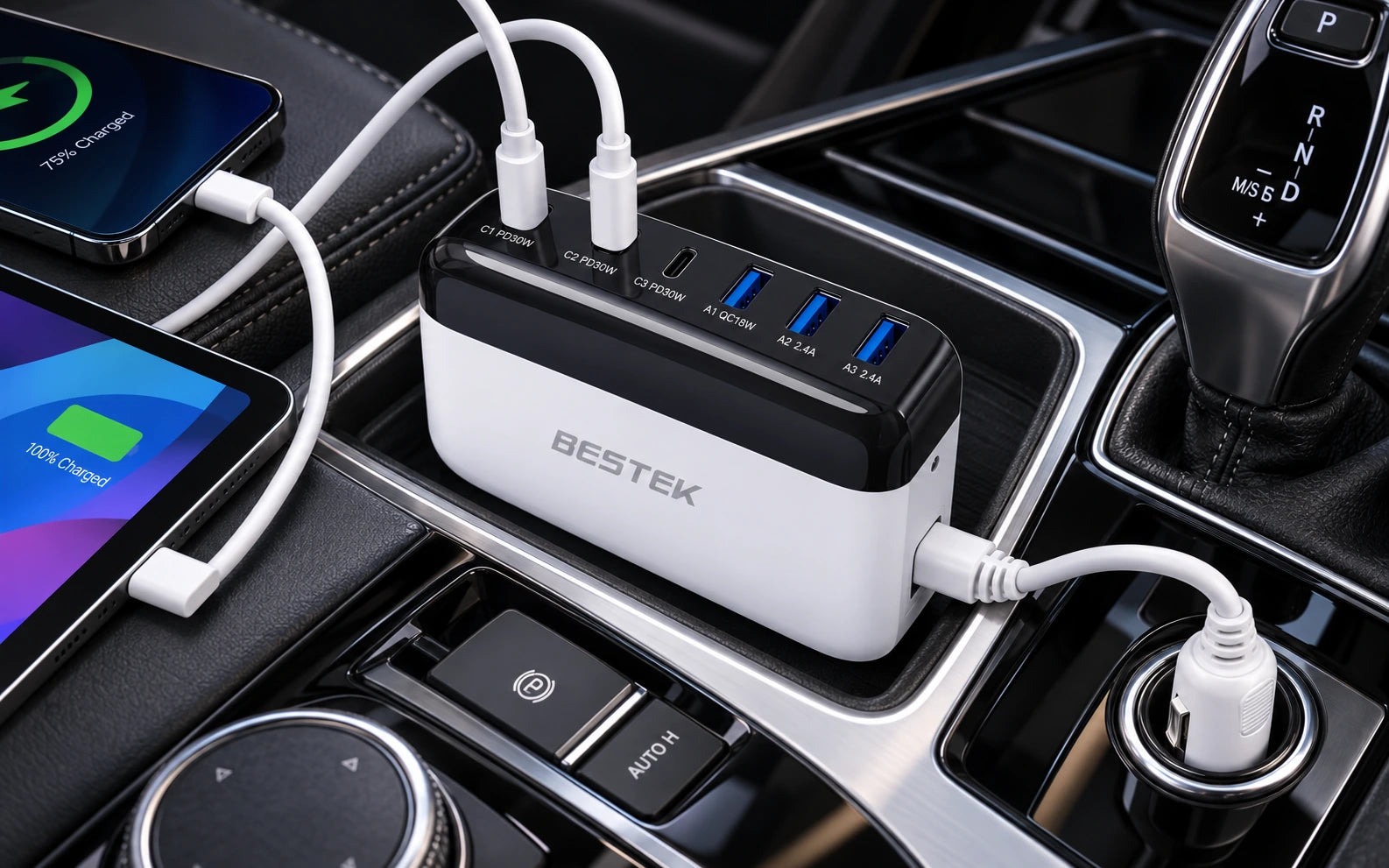 BESTEK 125W Multi-Port USB Car Charger with USB-C PD and QC 3.0 model-specific setup