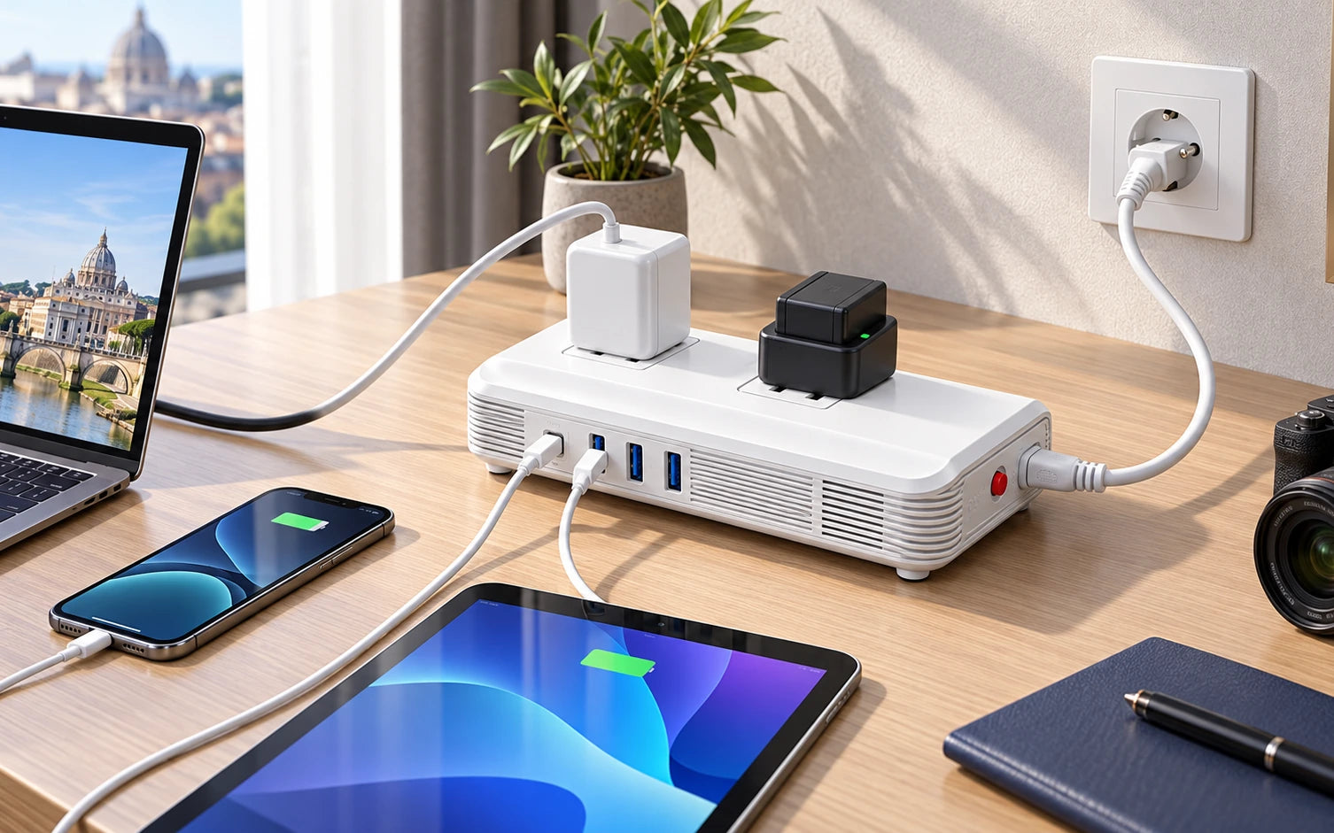 BESTEK 200W Pure Sine Wave Travel Adapter Voltage Converter in a second product-specific use setting