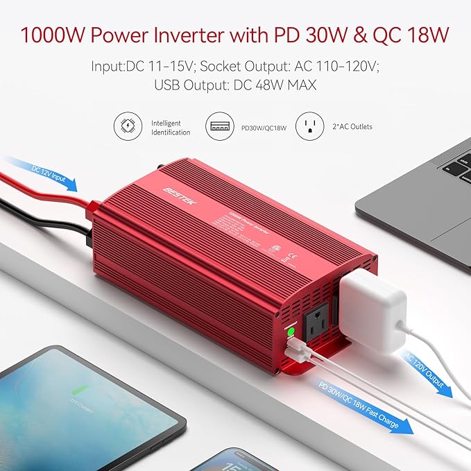 BESTEK 1000W inverter — inverter with USB-C and AC device connections