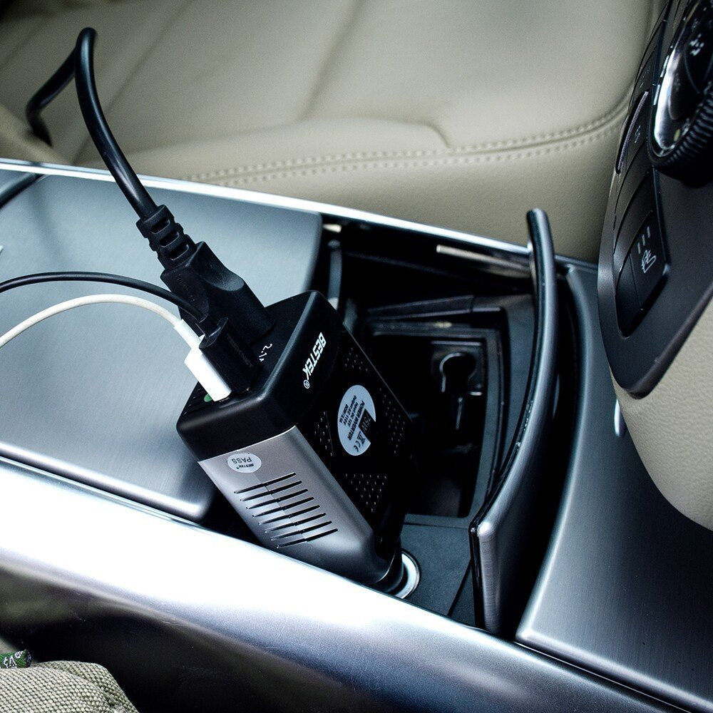 BESTEK 150W inverter — inverter charging a phone from a car socket