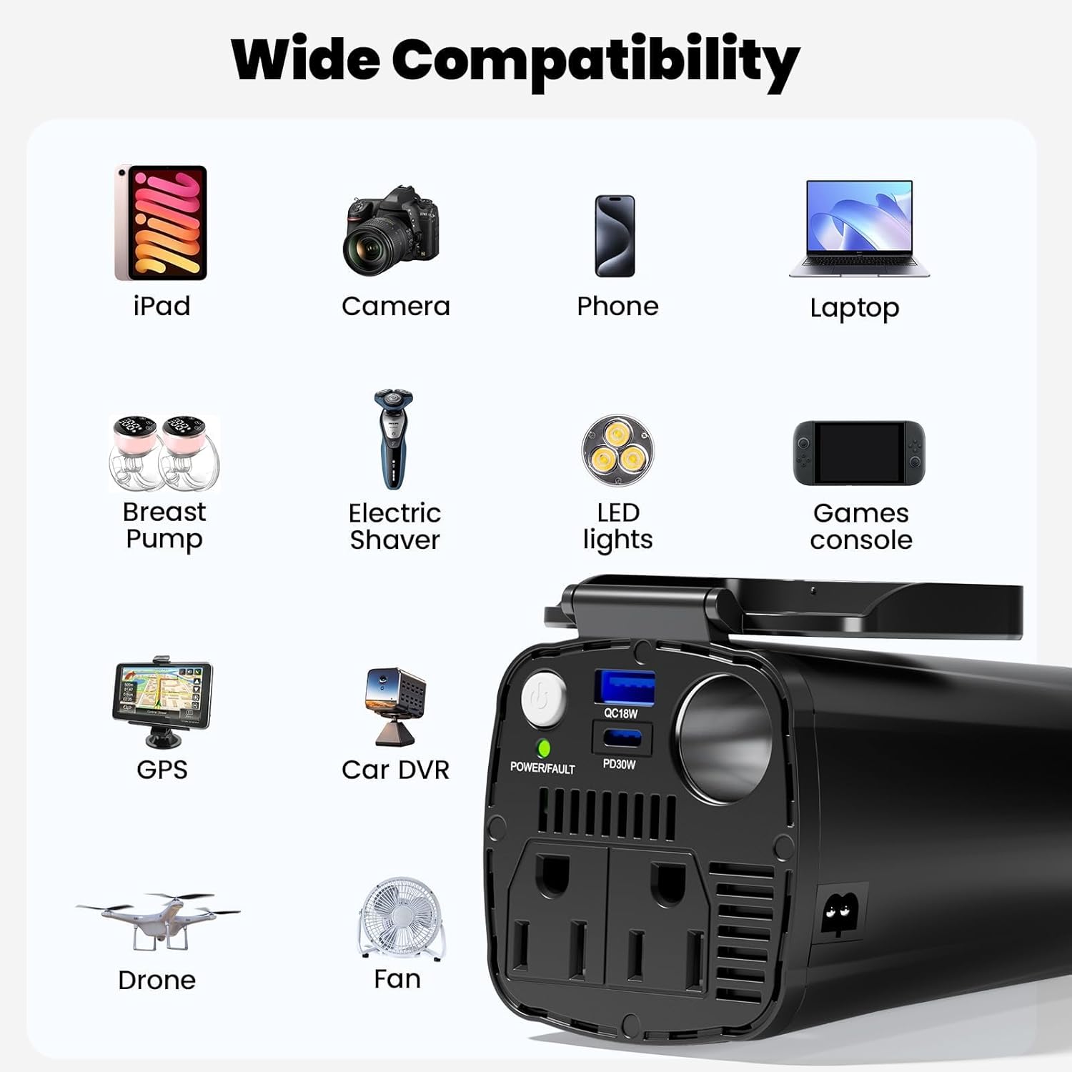 BESTEK 200W inverter — cup holder inverter and device connection examples