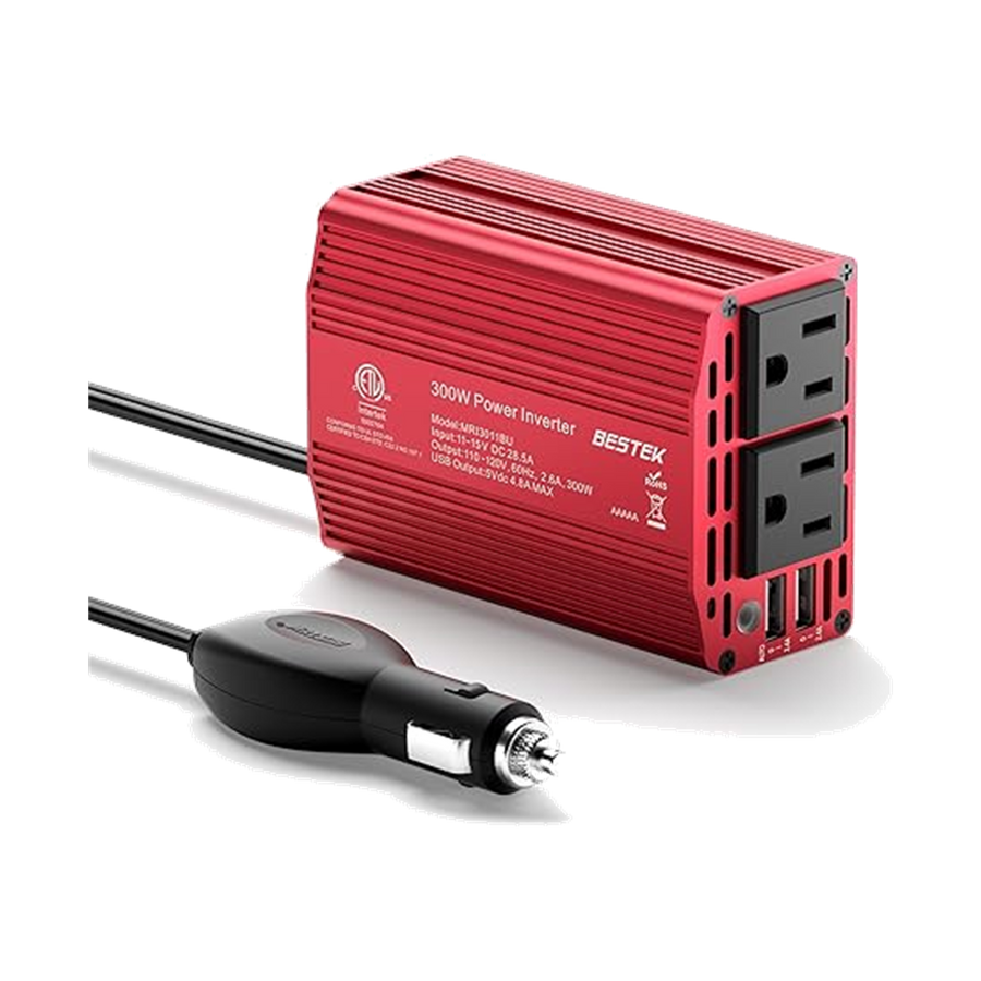 BESTEK 300W Car Power Inverter 12V DC to 110V with 4.8A Dual USB Ports and 2 AC Outlets