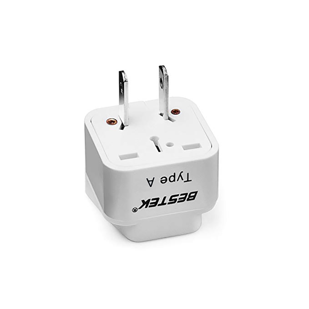 BESTEK travel plug adapter — pin-side view of the adapter marked Type JP