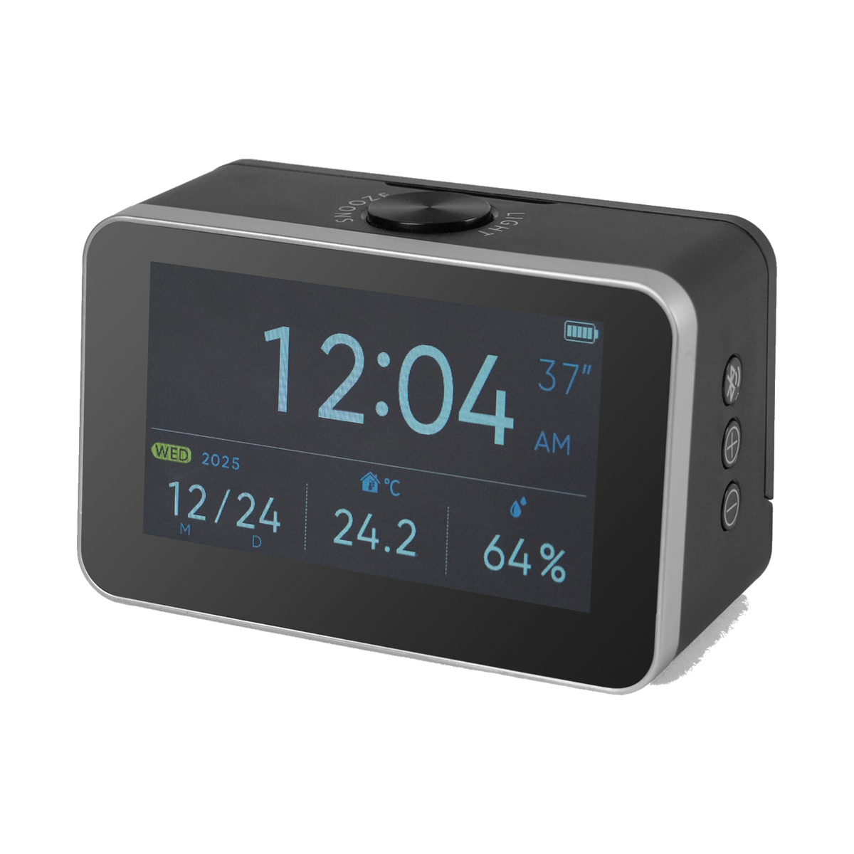 Original BESTEK monitor showing the clock, indoor temperature and humidity screen