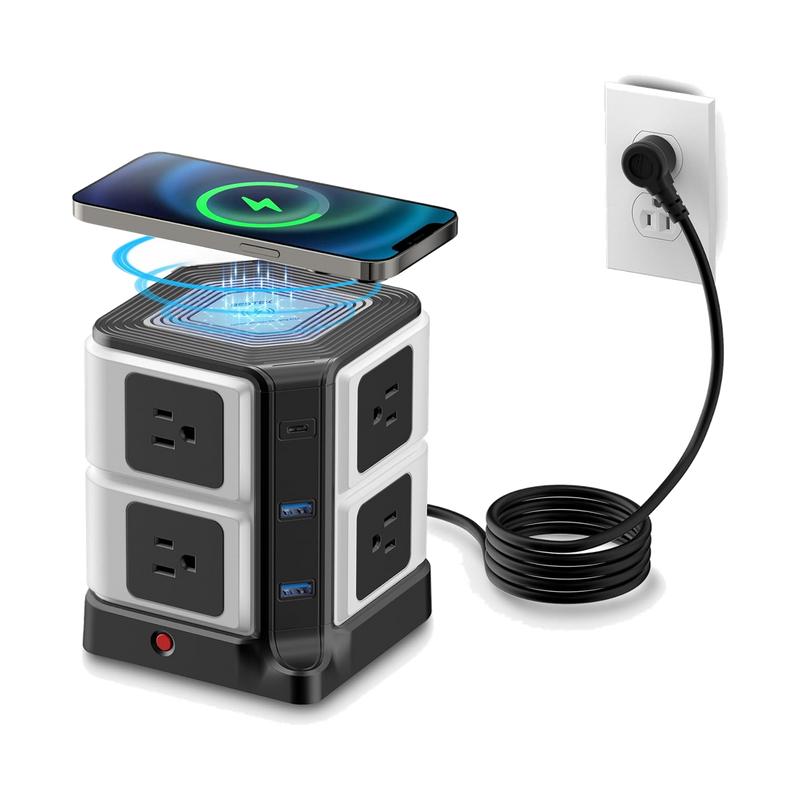 BESTEK Wireless Charger Desktop Power Strip with 8 Outlets and 3 USB Ports