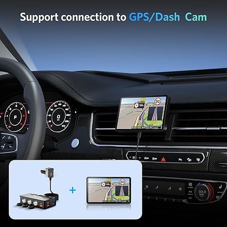 BESTEK 180W car socket splitter — black splitter and navigation-device connection examples
