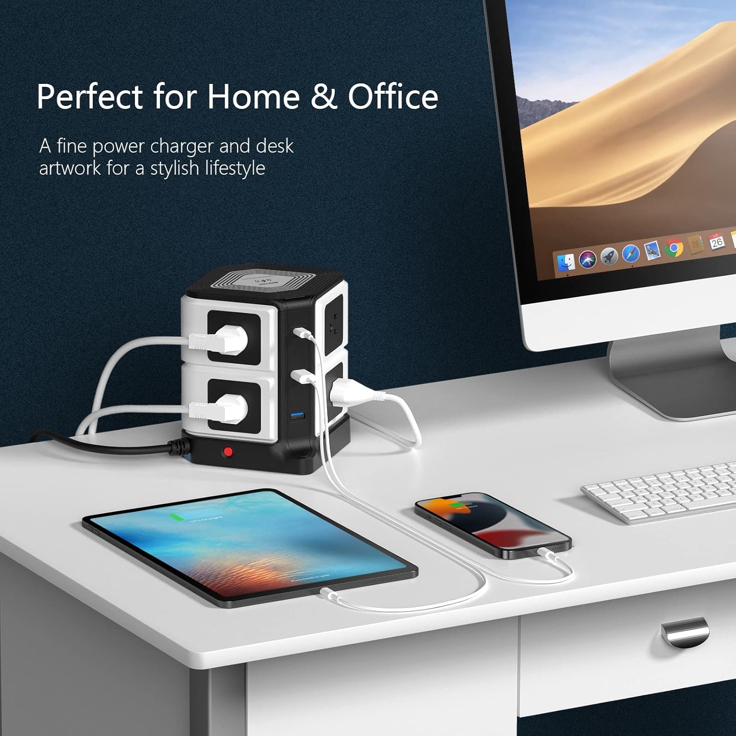 BESTEK power strip — power strip charging devices on an office desk