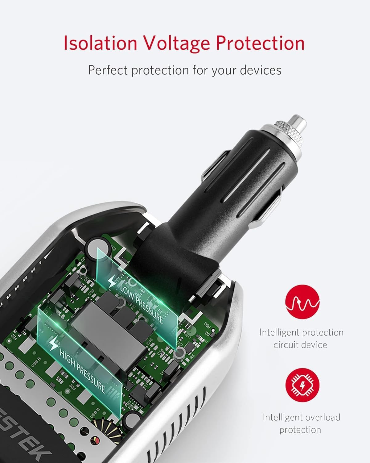 BESTEK 150W inverter — exploded view of the internal circuit board