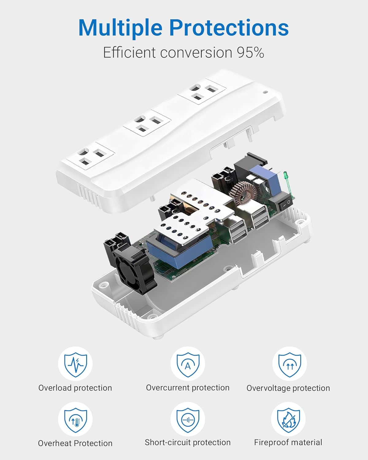 BESTEK 300W travel voltage converter — exploded view of the voltage conversion circuitry