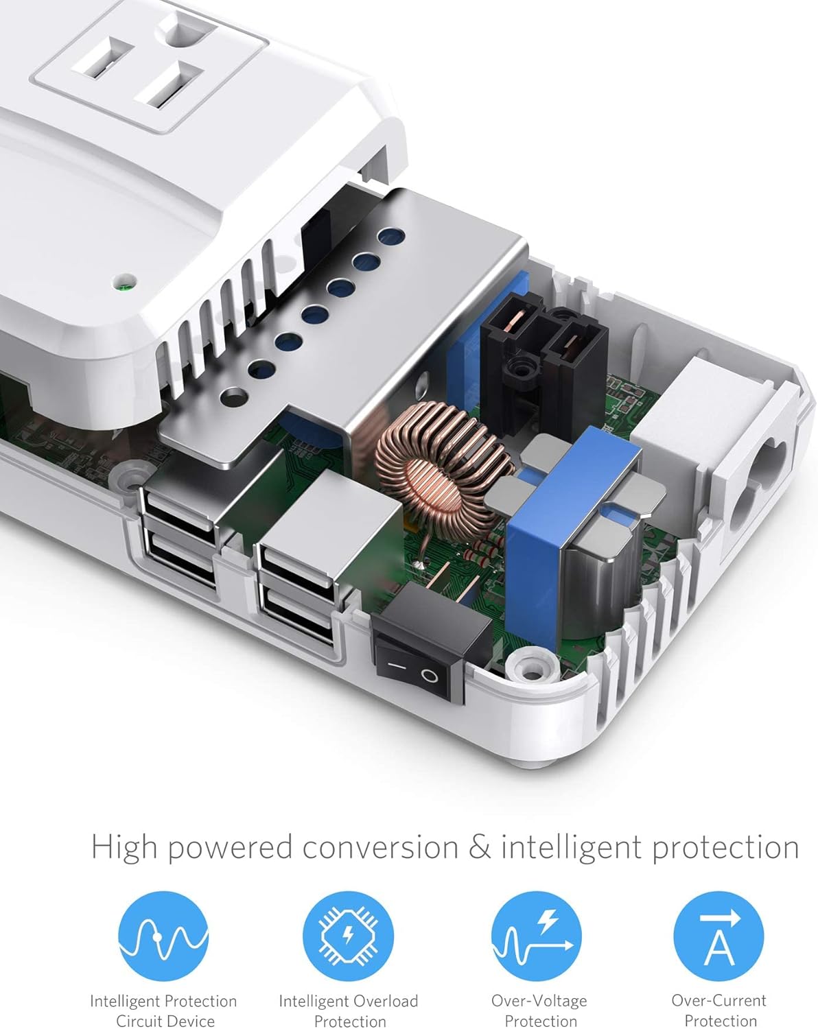 BESTEK power strip — exploded view of the internal circuit board