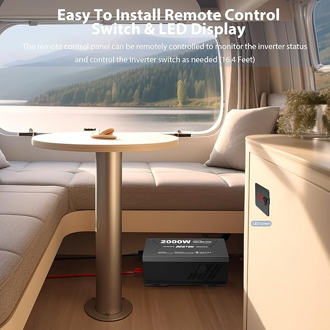 BESTEK 2000W pure sine wave inverter — remote control installed in an RV interior