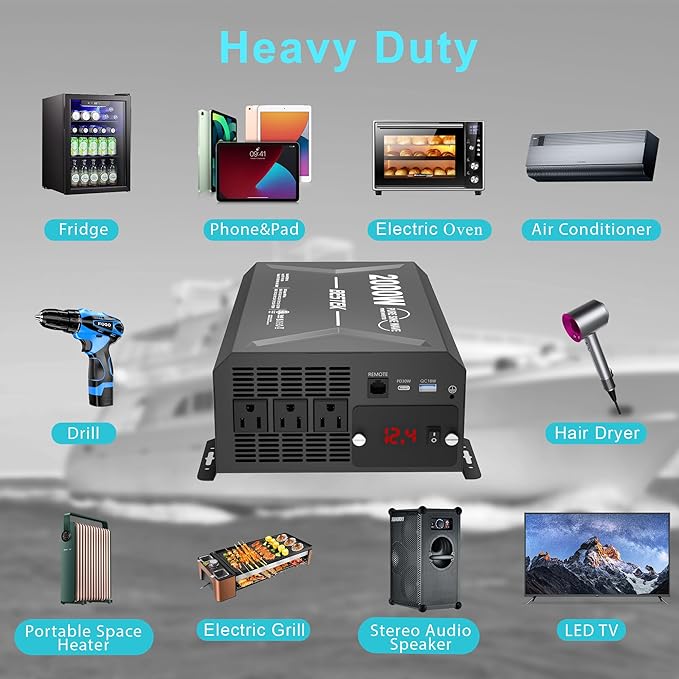 BESTEK 2000W pure sine wave inverter — inverter with electronic and appliance examples
