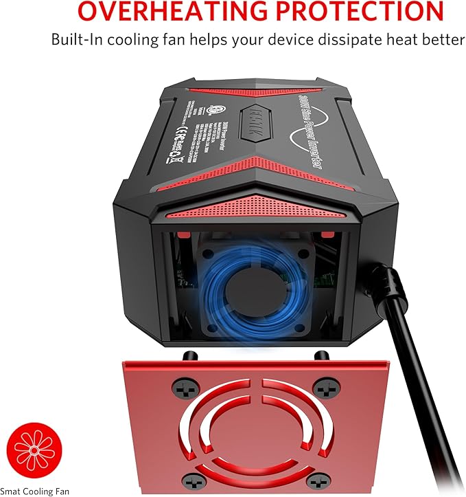 BESTEK 300W pure sine wave inverter — exploded rear view of the cooling fan
