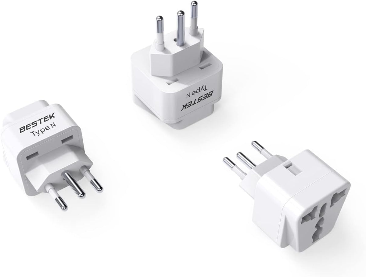 BESTEK travel plug adapter — three adapters viewed from different angles