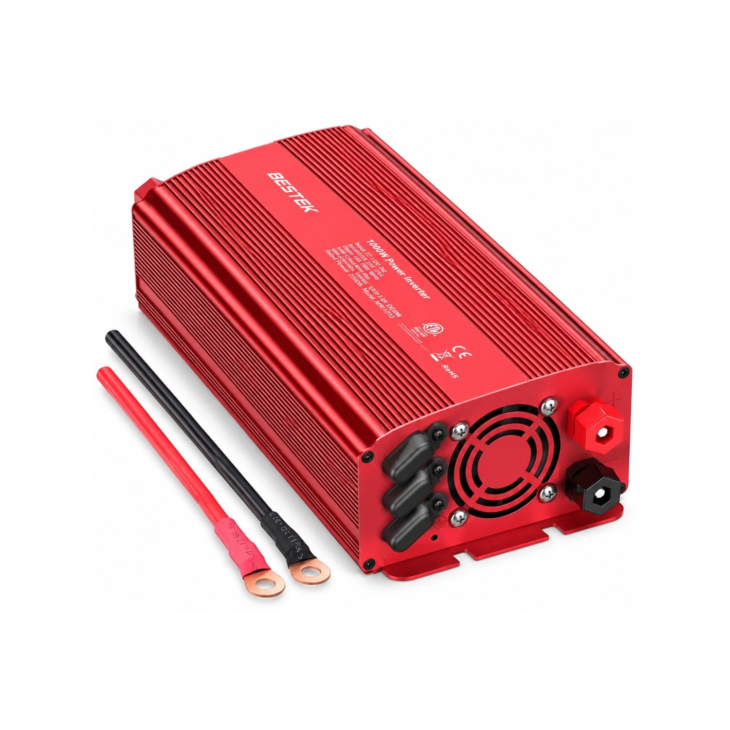 BESTEK 2-Outlet 1000W Car Power Inverter DC 12V to AC 110V with PD 30W USB C and QC 18W - alternate rear product view
