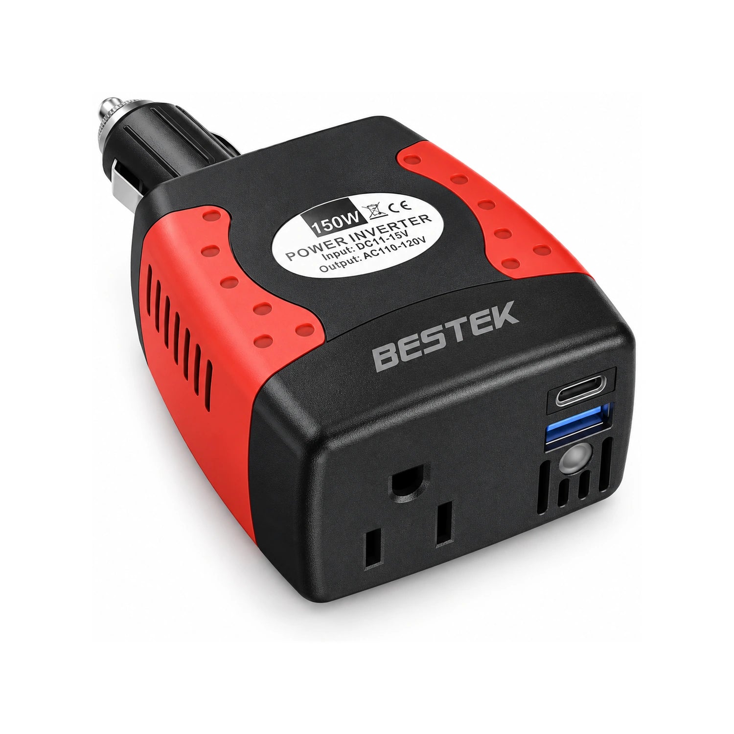 BESTEK 150W Power Inverter 12V to 110V with PD30W QC18W Dual USB Ports - alternate rear product view