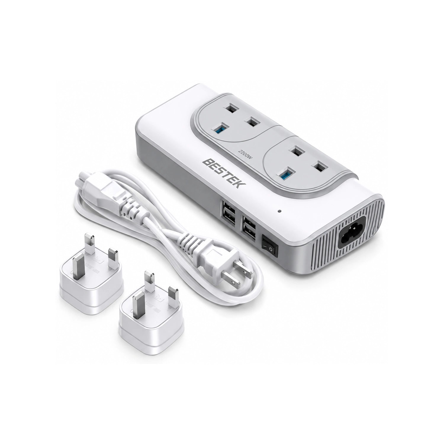 BESTEK 200W Step Up Voltage Converter 110V to 220V with 4-Port USB - alternate rear product view