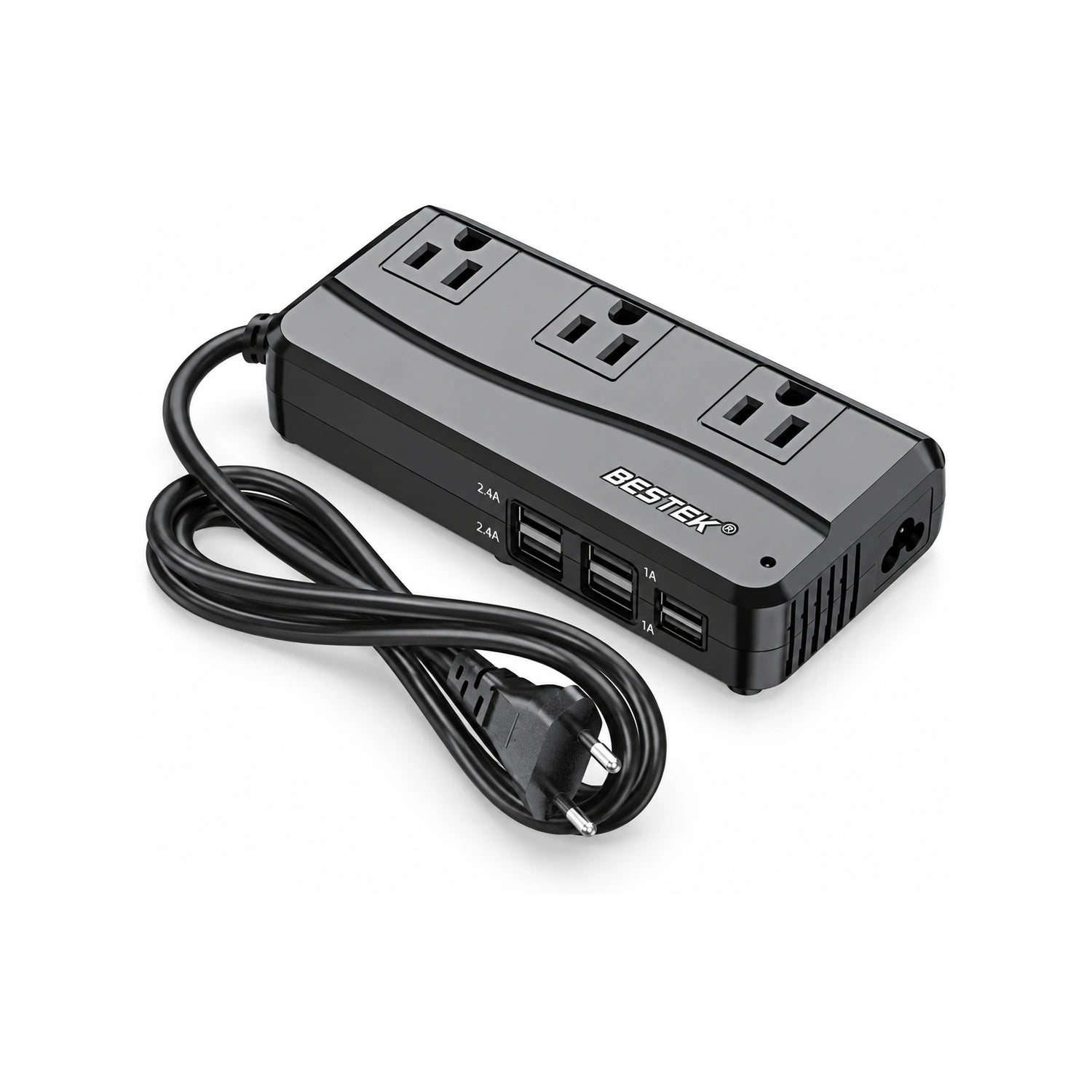 BESTEK 4-Port USB Voltage Converter 3 AC Outlets, UK/US/AU Plug - alternate rear product view
