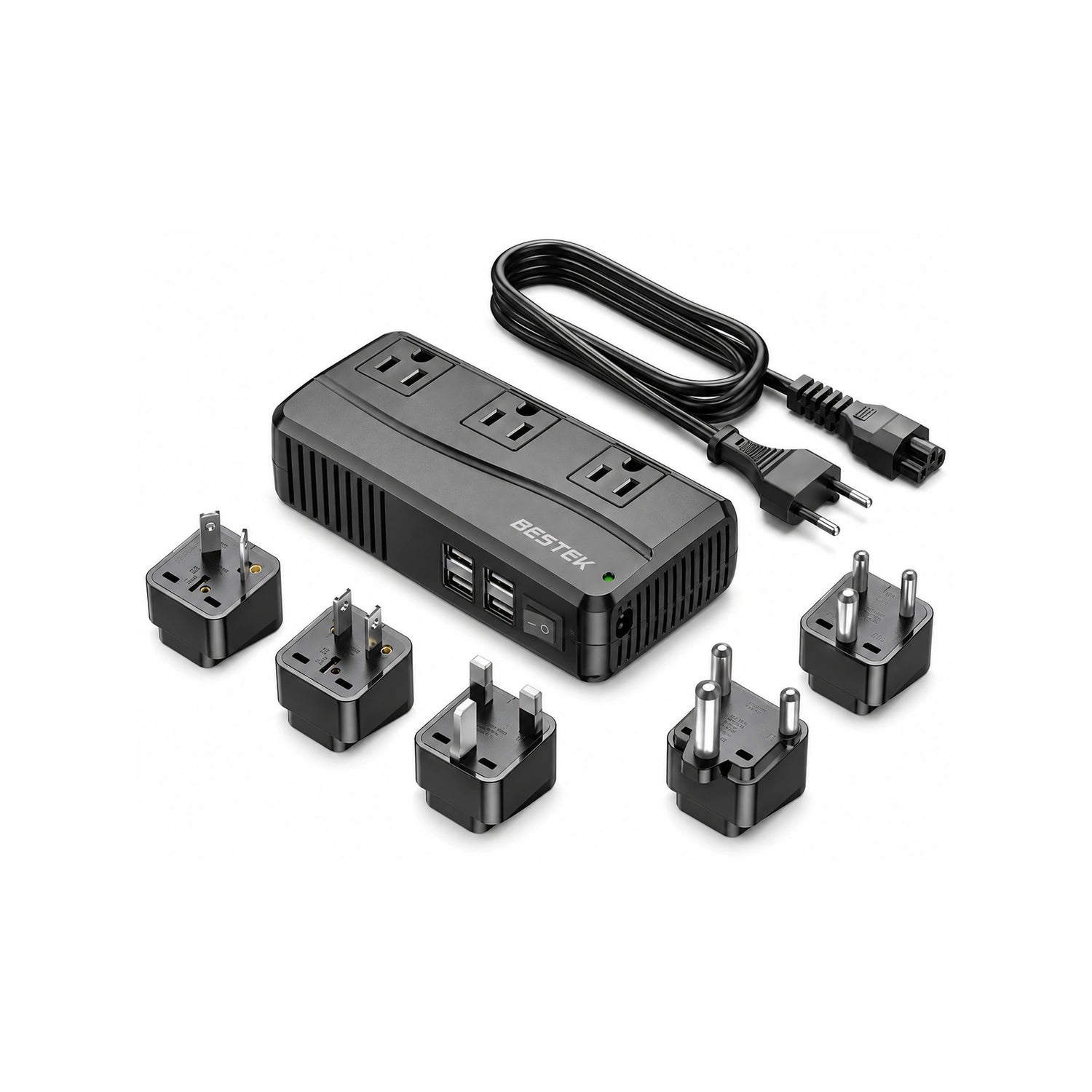 BESTEK 250W Travel Voltage Converter with 3 AC Outlets and 4 USB Ports - alternate rear product view