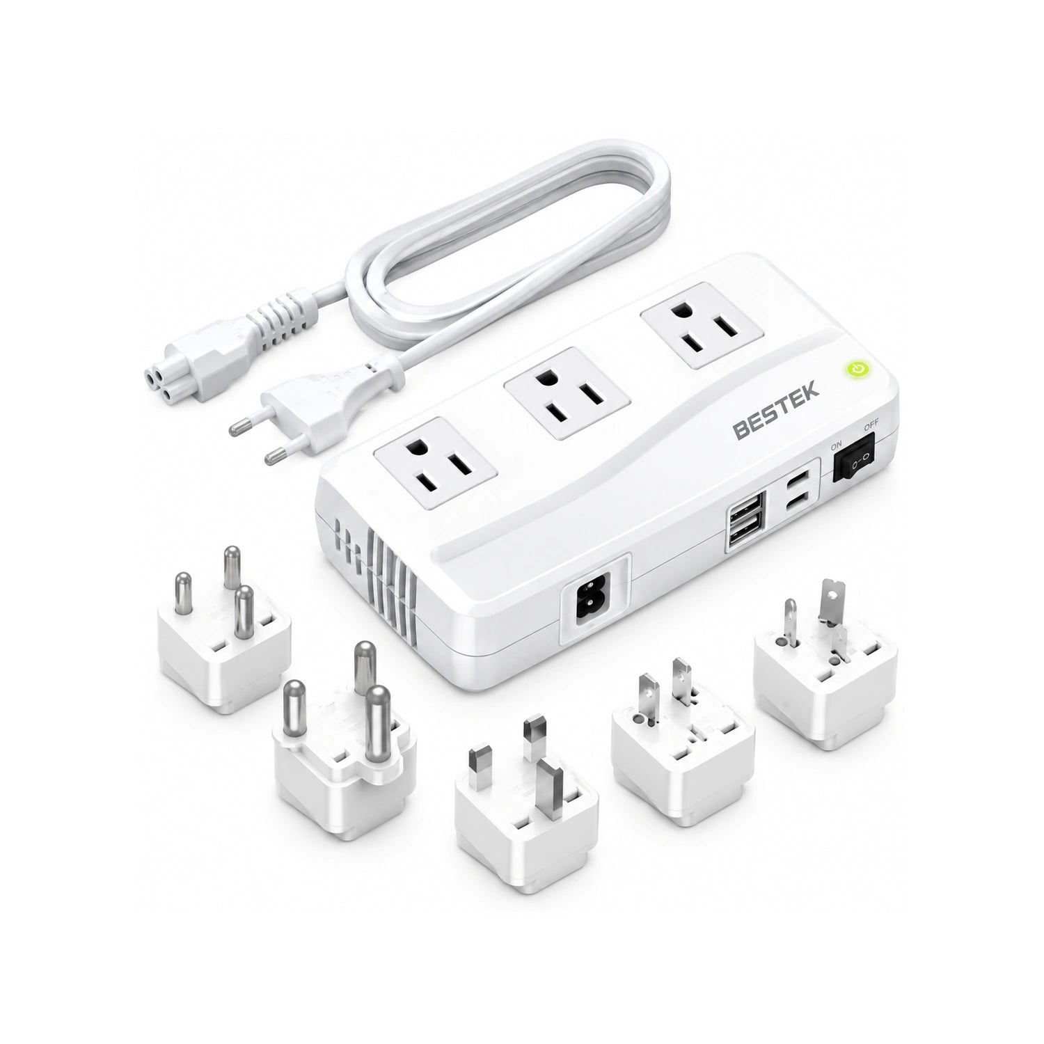 BESTEK 300W Voltage Converter 220V to 110V Power Transformer with 2 USB-C PD 20W Fast Charging Ports - alternate rear product view