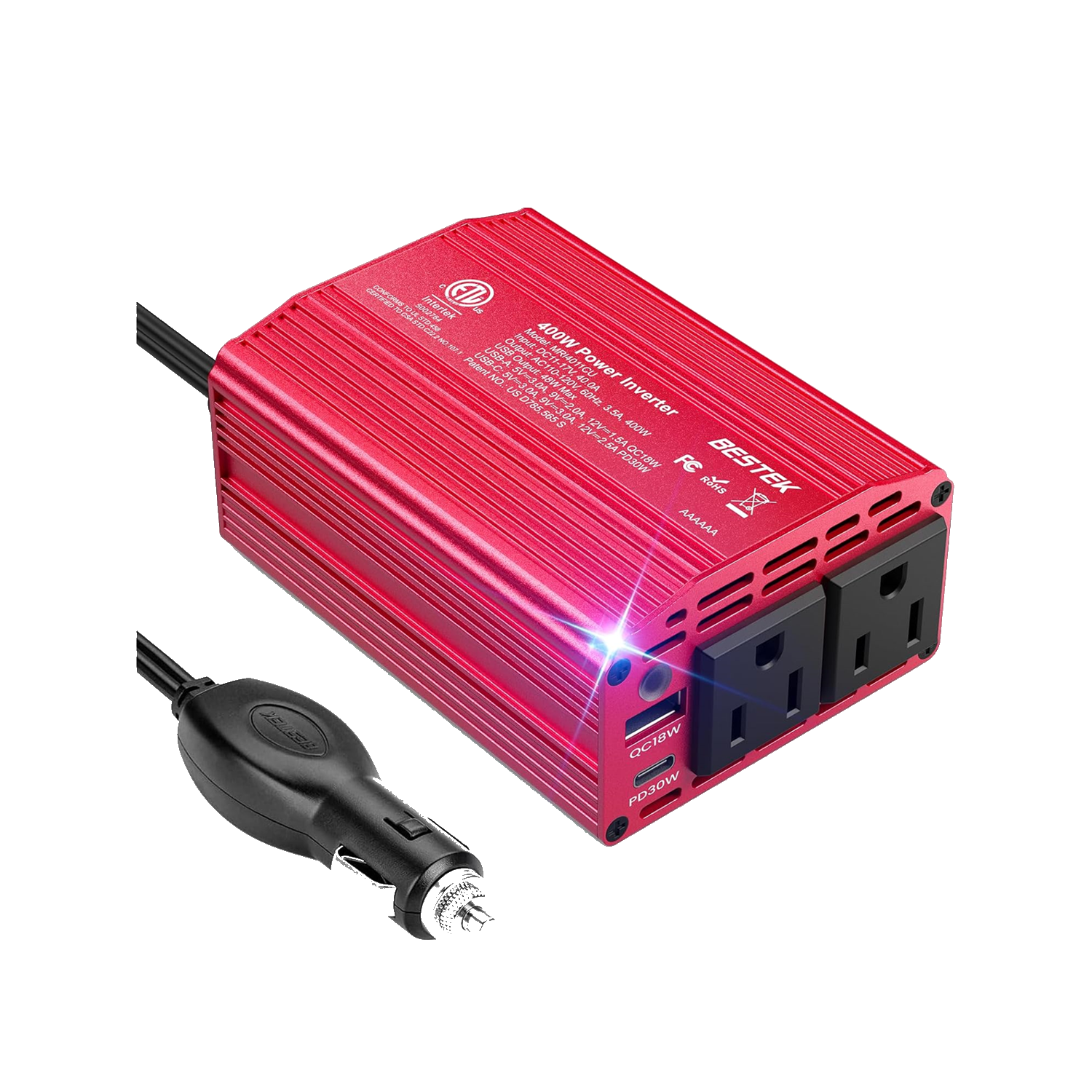 BESTEK 400W Car Power Inverter with 30W USB-C and QC 3.0 - transparent main image