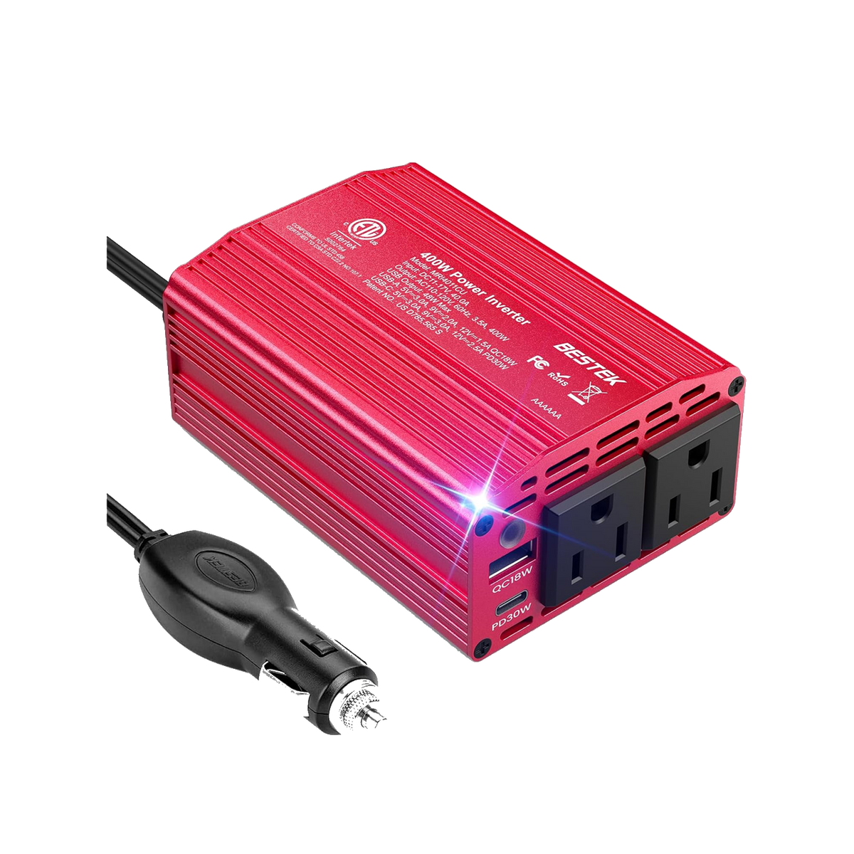BESTEK 400W Car Power Inverter with 30W USB-C and QC 3.0 - transparent main image