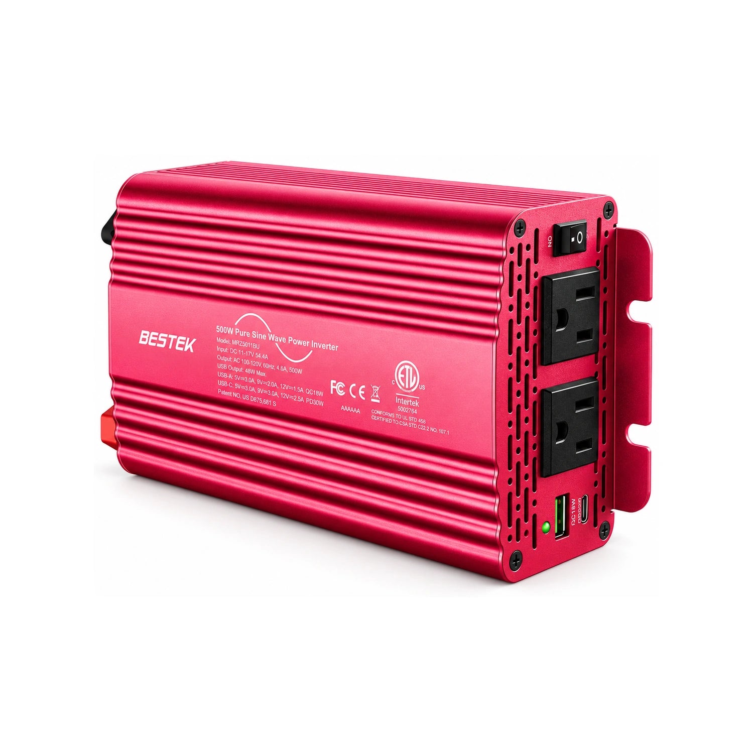 BESTEK 500W Pure Sine Wave Power Inverter - alternate rear product view
