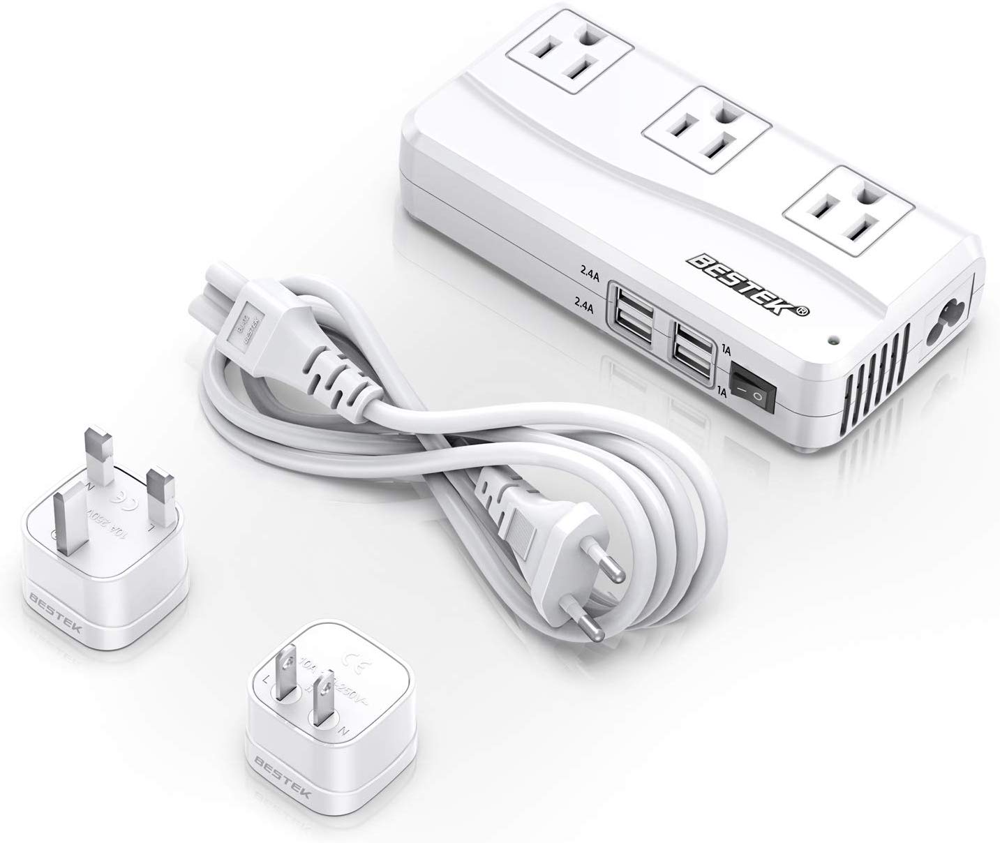 BESTEK travel voltage converter — white converter with attached power cord