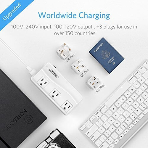 BESTEK travel voltage converter — white converter with international plug attachments