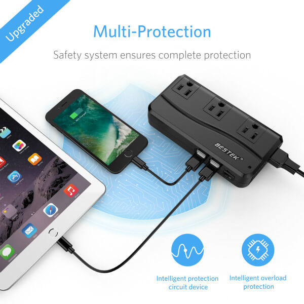 BESTEK travel voltage converter — black converter protection-circuit illustration
