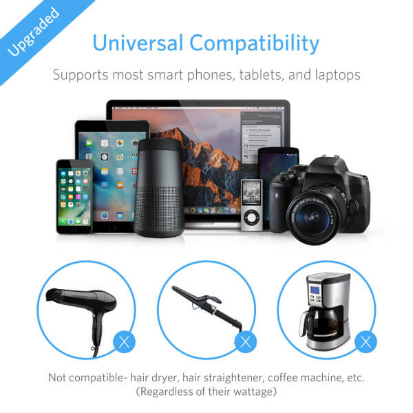 BESTEK travel voltage converter — black converter device examples and exclusions